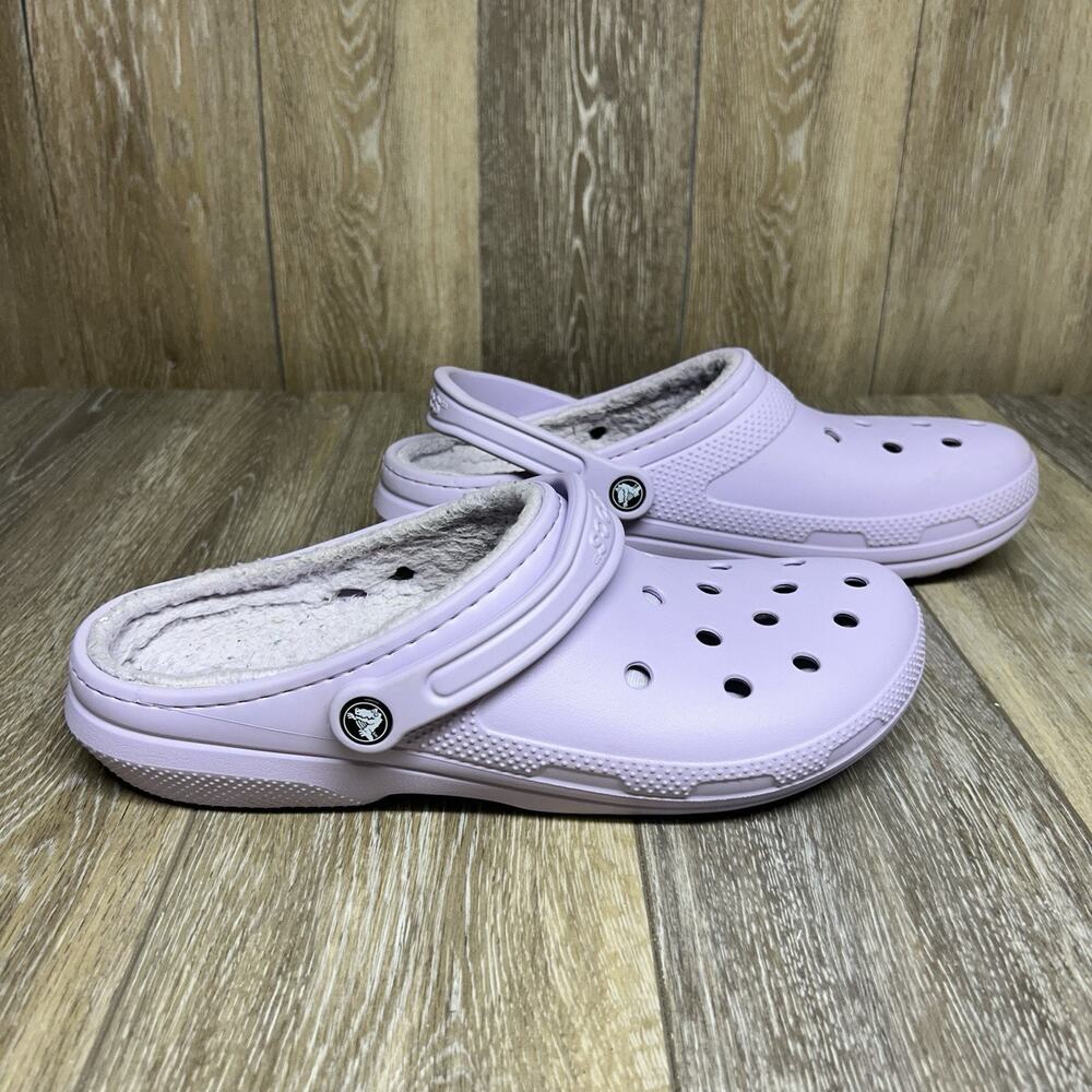 Crocs Classic Lined Clogs US Mens 12 Purple Faux Fur Fuzzy Slip On Shoe Sandals